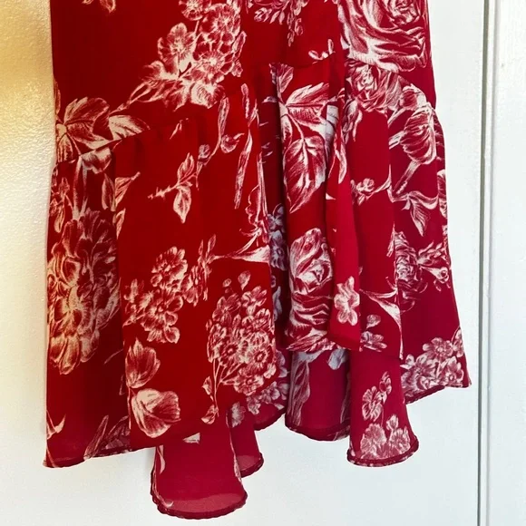 Abercrombie & Fitch: Women’s XS Red Floral Wrap Maxi Dress Short Sleeve - Picture 6 of 9